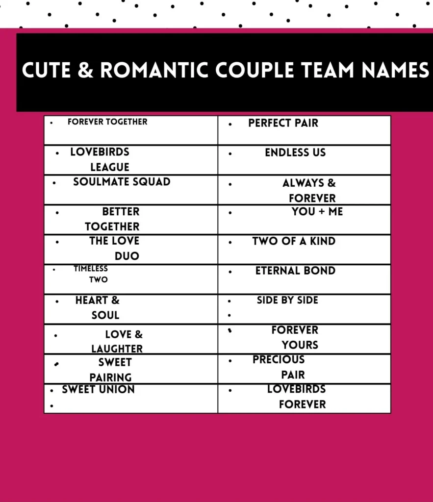 Cute & Romantic Couple Team Names 