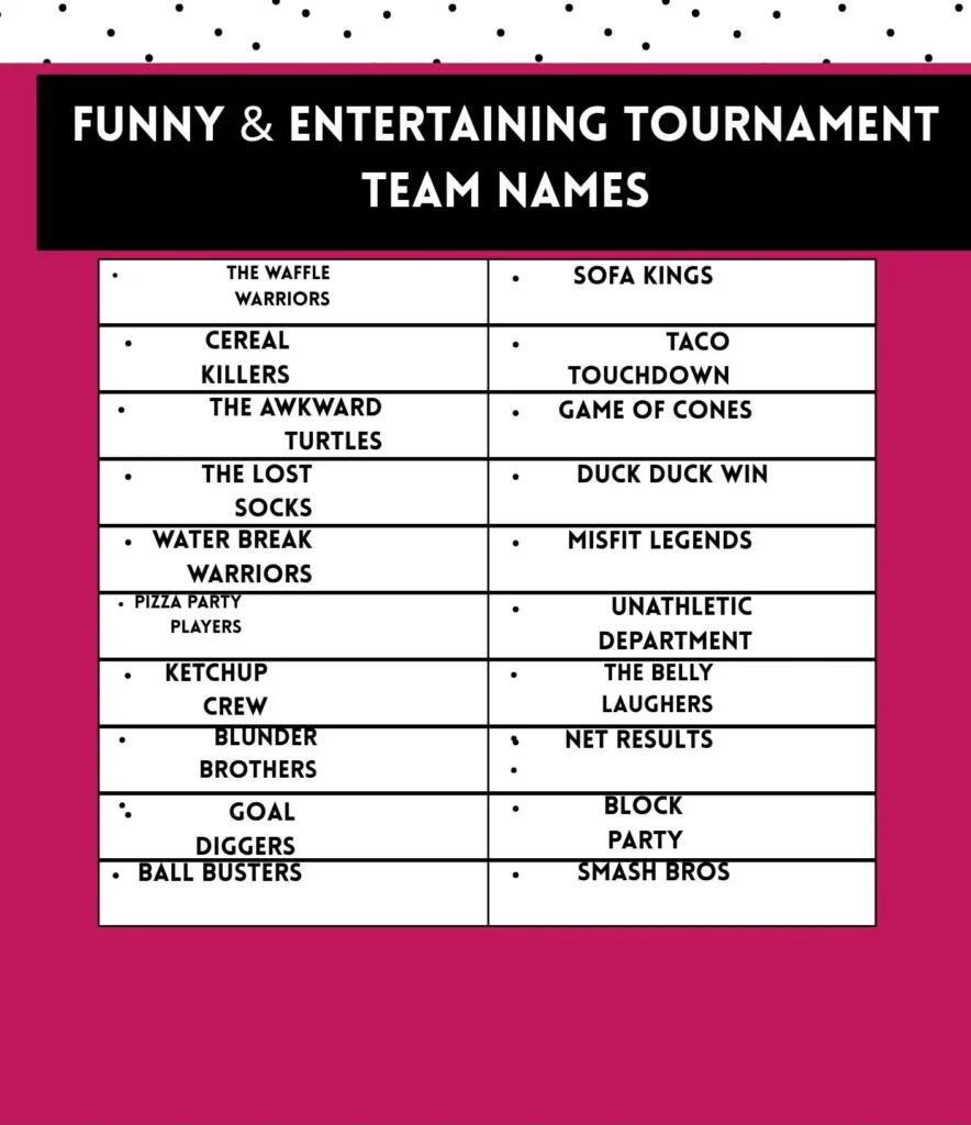 Funny and entertaining tournament team name ideas for events and competition