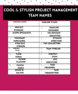 Cool and stylish project management team names that add personality and professionalism to your team ideal for modern workplaces and project groups.