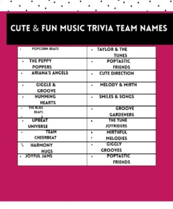 Cute and fun music trivia team names that bring joy, creativity, and charm to quiz nights and trivia competitions.
