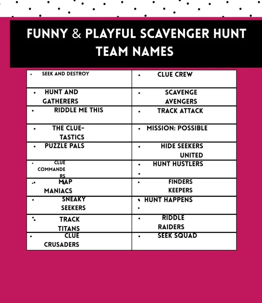 Funny and playful scavenger hunt team names that bring humor, creativity, and fun to any challenge or event.