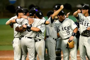 Players laughing during a fun baseball match