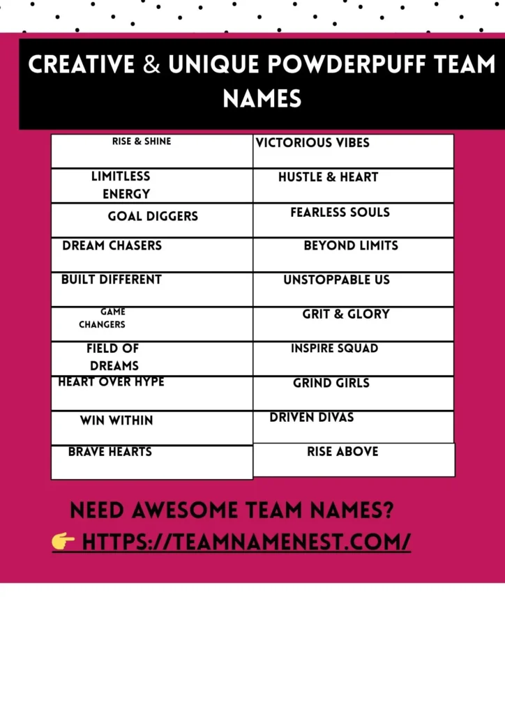 Creative and unique powderpuff team names that inspire confidence, teamwork, and empowerment.