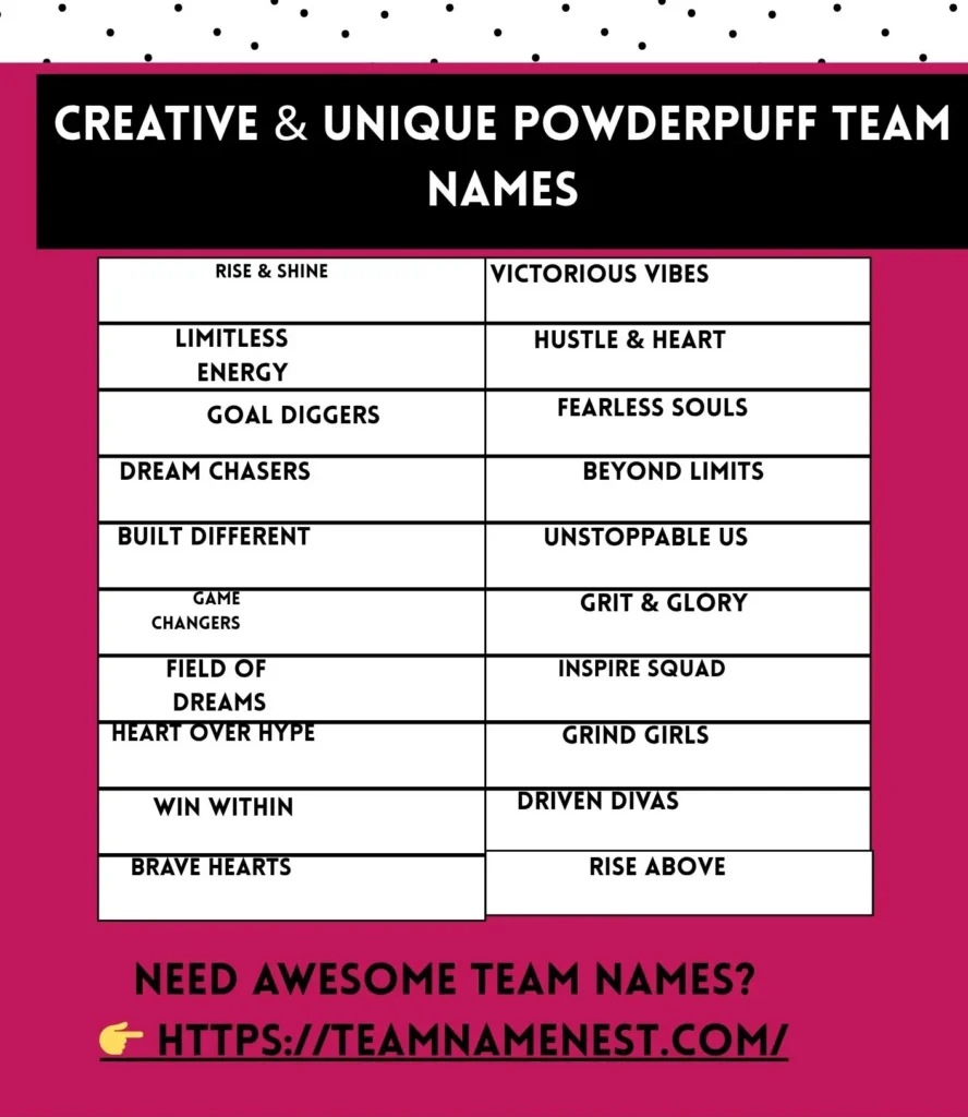 Creative and unique powderpuff team names that inspire confidence, teamwork, and empowerment.