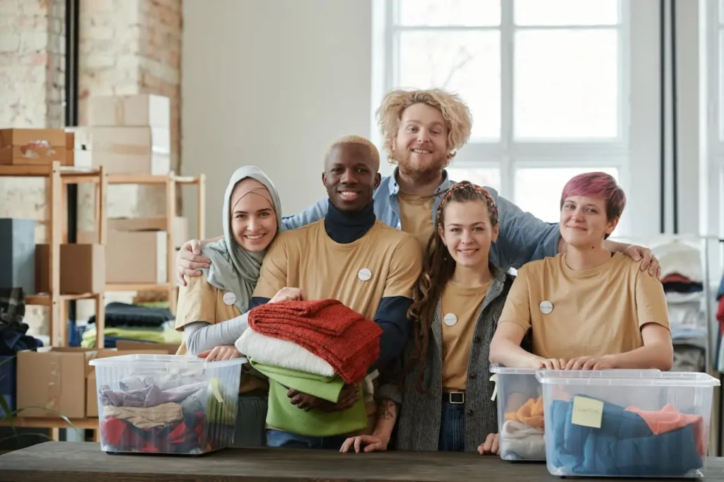 Team volunteering together as a free team-building activity