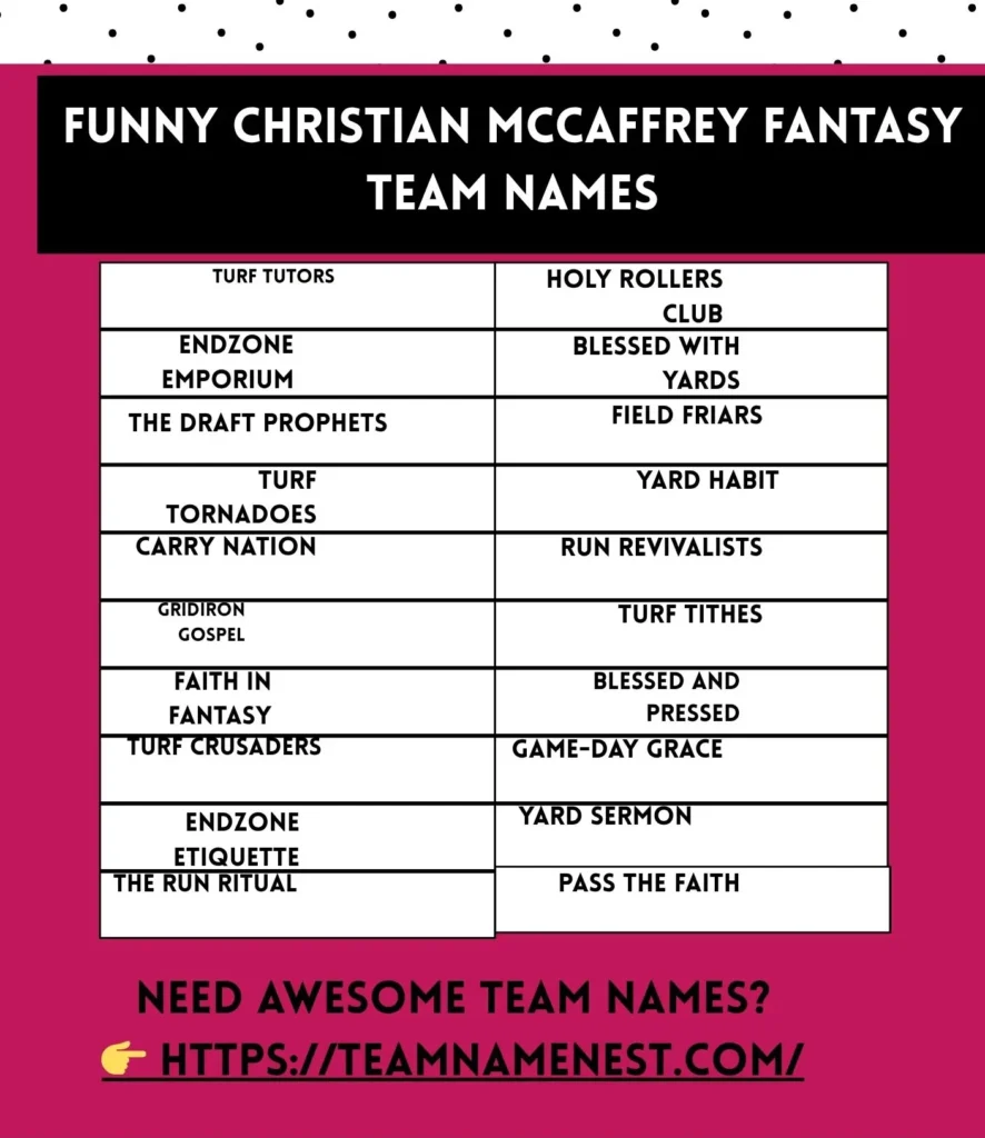 Christian McCaffrey Fantasy Team Names for Your 2026 Draft 1 funny christian mccaffery fantasy team names in a tale