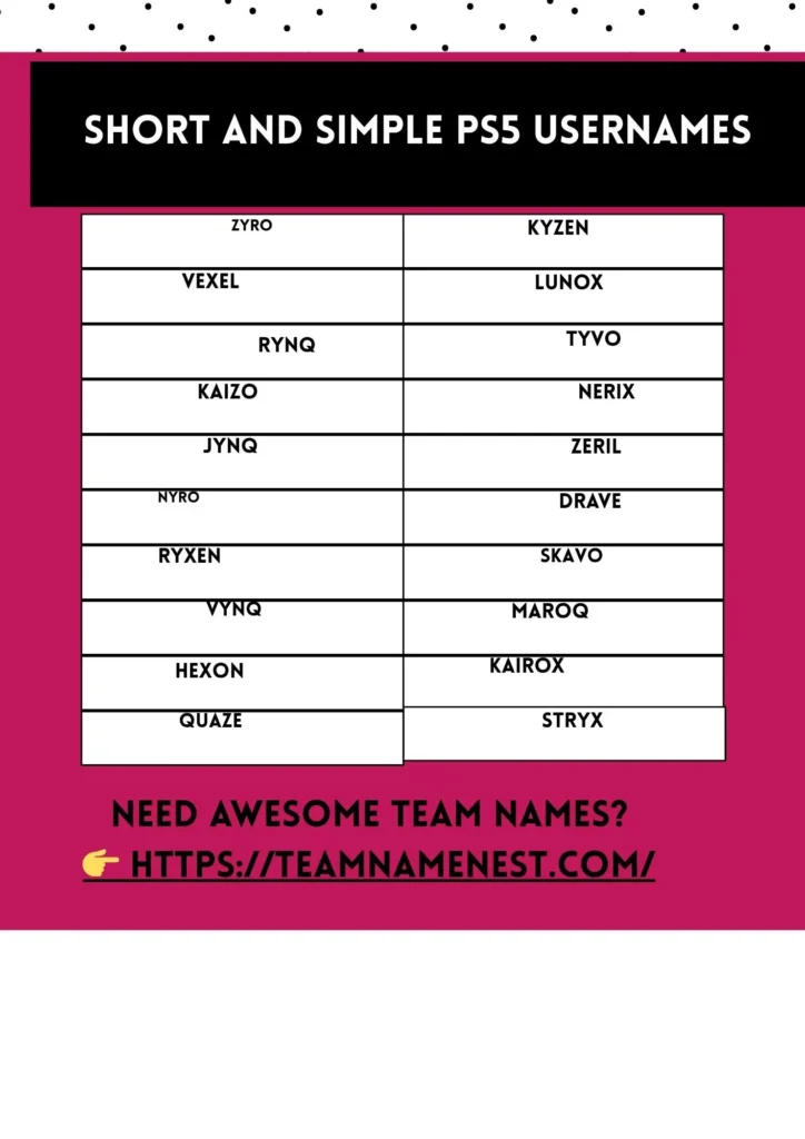 Short and simple PS5 usernames that are clean, minimal, and easy to remember.
