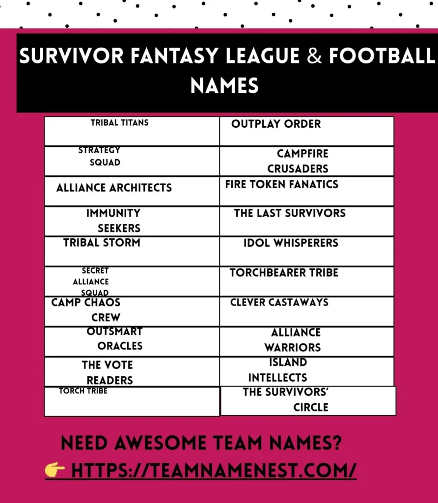 Clever Survivor fantasy league and football team names inspired by the show and strategy.