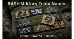 Close-up of military velcro patch panel with embroidered name patches.
