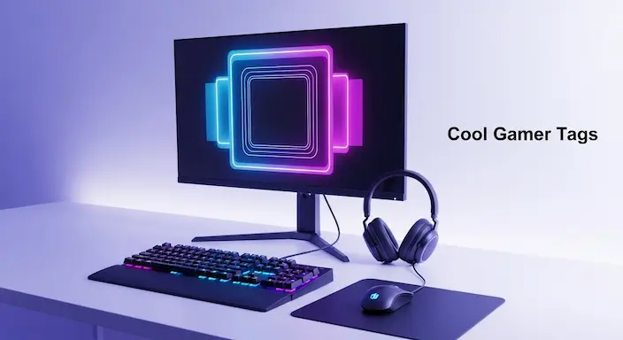 Cool gamer tags banner showing a modern RGB gaming desk