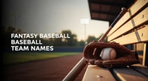 Fantasy baseball team names featured image with a glove and ball on a dugout bench
