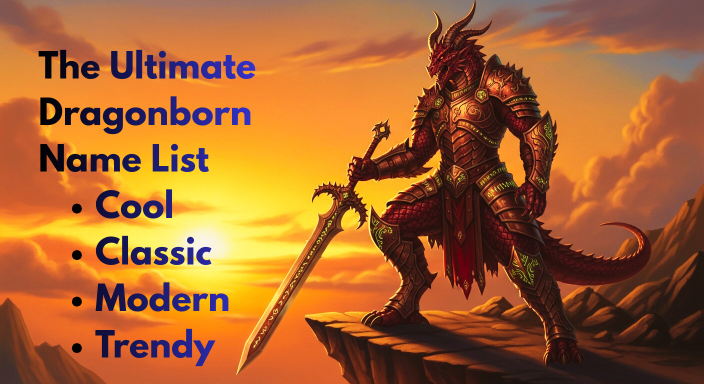 Dragonborn warrior standing on cliff edge at sunset with greatsword, fantasy character art