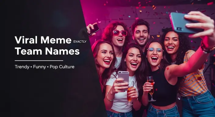 Viral meme team names featured image with friends laughing at a phone