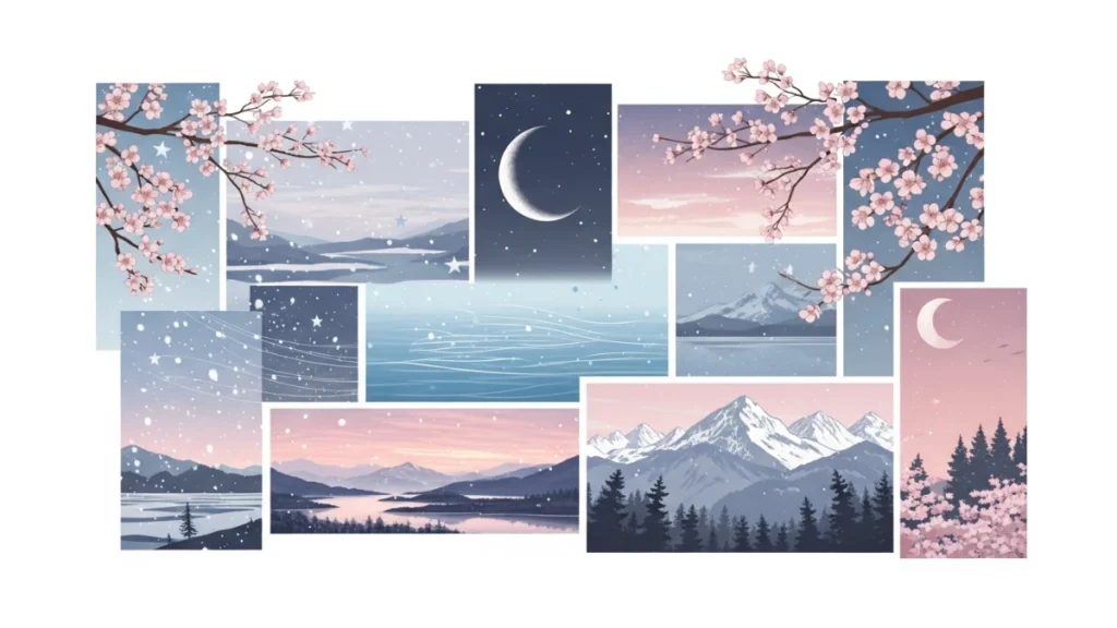 Cool Romaji Names for Minecraft Server: 500+ Japanese Username Ideas 1 Japanese nature-inspired romaji names featuring water, wind, snow, moon, and cherry blossoms