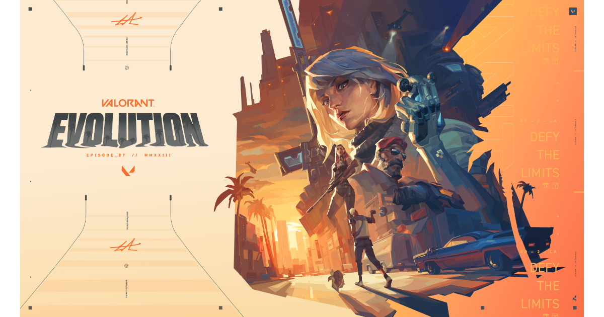 Valorant Episode 7 Evolution key art featuring agents with the tagline Defy The Limits