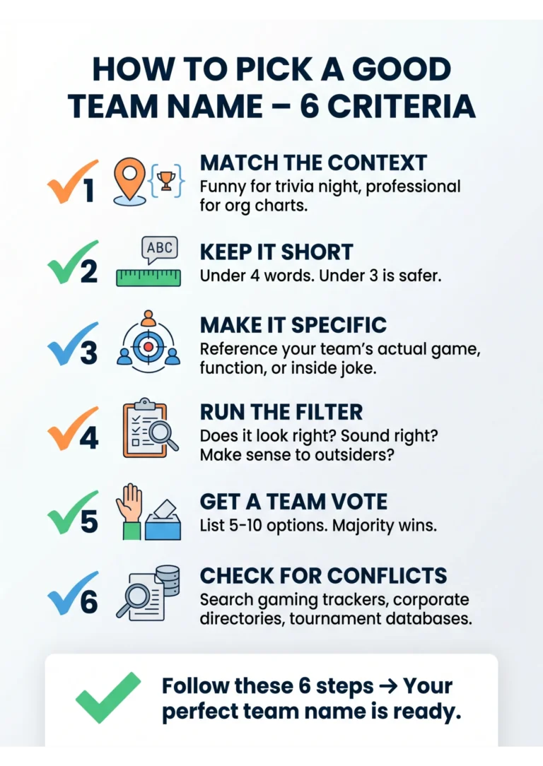 Home 7 how to pick a good team name 6 criteria infographic